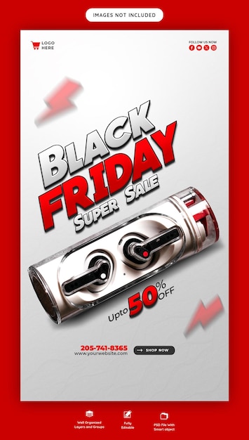 Kostenlose PSD black friday super sale instagram und facebook story banner vorlage