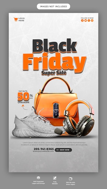 Black friday super sale instagram und facebook story banner vorlage