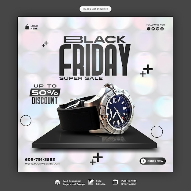 Kostenlose PSD black friday super sale social media banner vorlage
