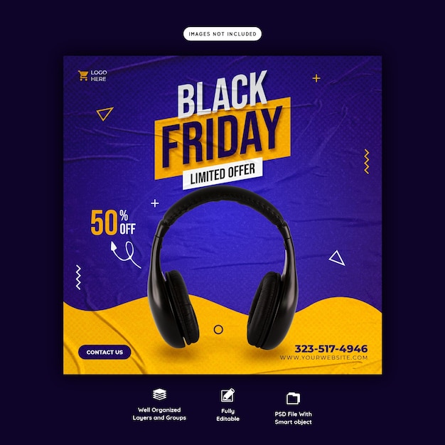 Kostenlose PSD black friday super sale social media banner vorlage