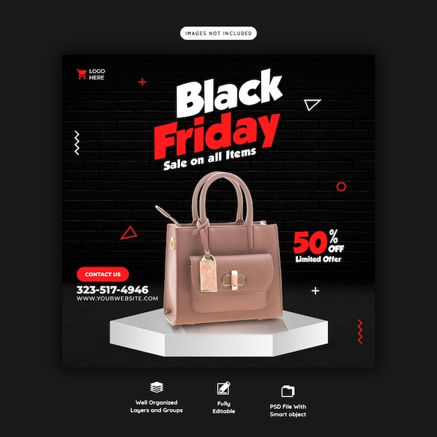 Kostenlose PSD black friday super sale social media banner vorlage