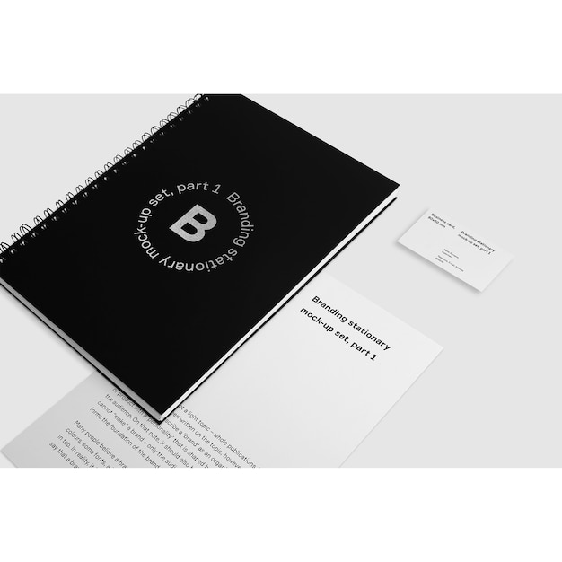 Kostenlose PSD black notizbuch mit visitenkarte mock up