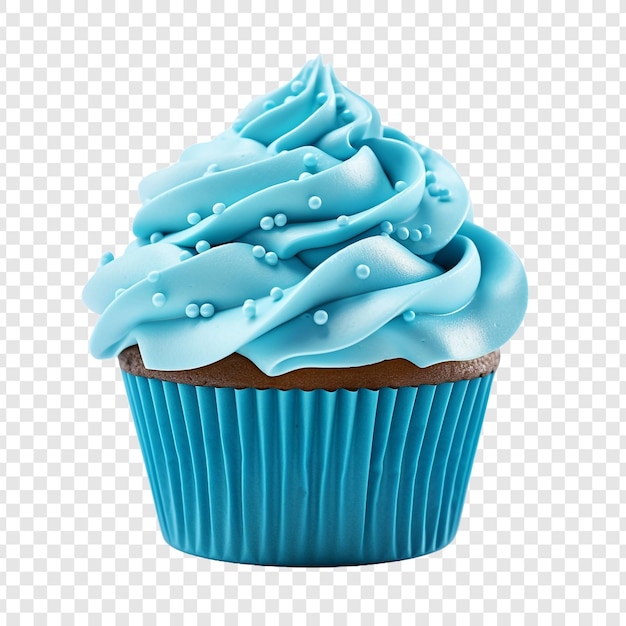 Blauer zuckerguss-fantasie-cupcake isoliert auf transparentem hintergrund