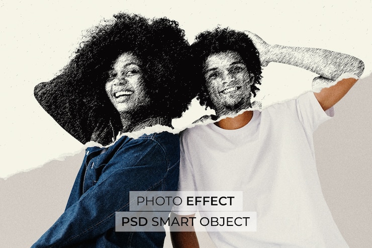 Kostenlose PSD bleistiftzeichnung auf zerrissenem papier foto-effekt-design