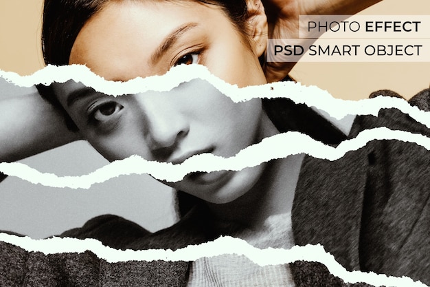 Bleistiftzeichnung auf zerrissenem Papier Foto-Effekt-Design