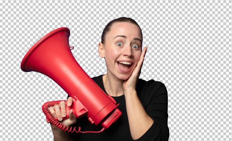 Kostenlose PSD blonde junge schöne frau mit megafon
