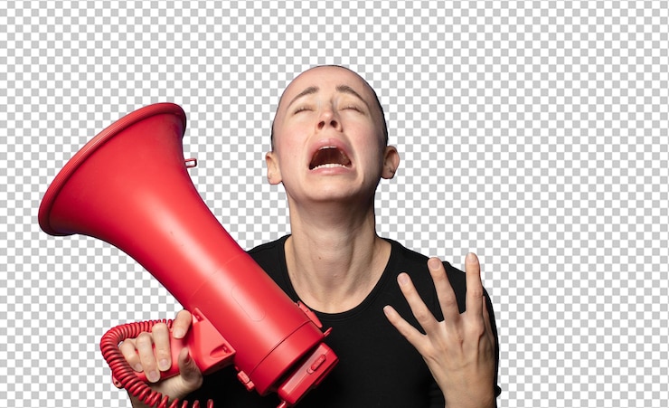 Kostenlose PSD blonde junge schöne frau mit megafon