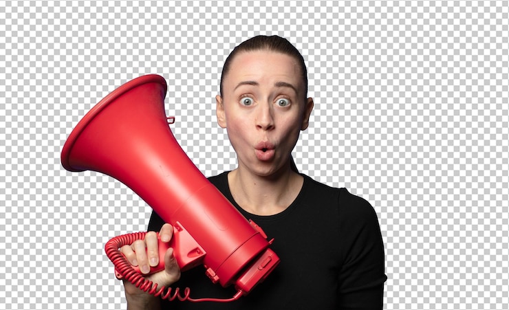 Kostenlose PSD blonde junge schöne frau mit megafon