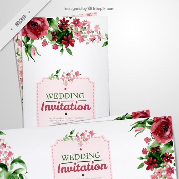 Kostenlose PSD blumen lang flyer für hochzeit in aquarelleffekt