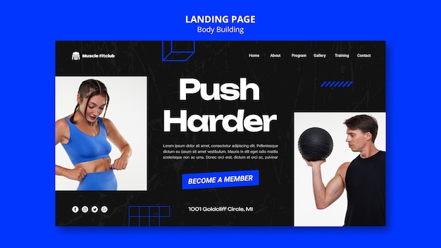Bodybuilding-Vorlage im flachen Design