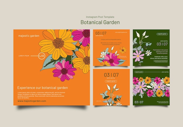 Kostenlose PSD botanische gartenschablone des flachen designs