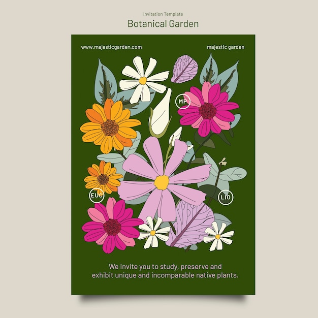Kostenlose PSD botanische gartenschablone des flachen designs
