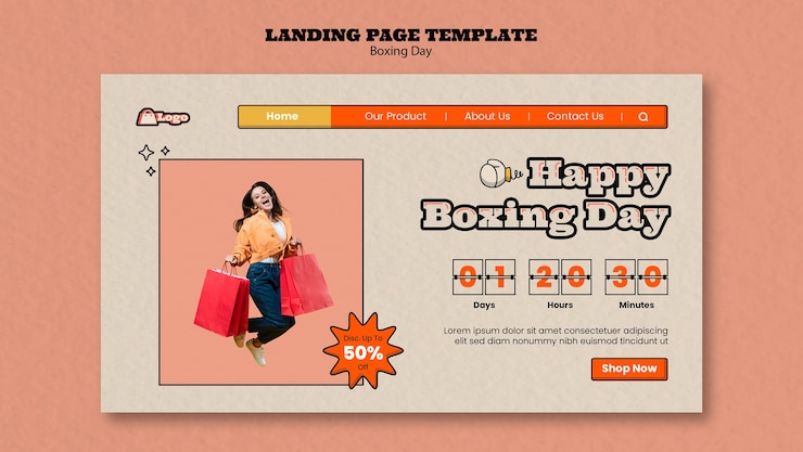 Kostenlose PSD boxing day landing page vorlage