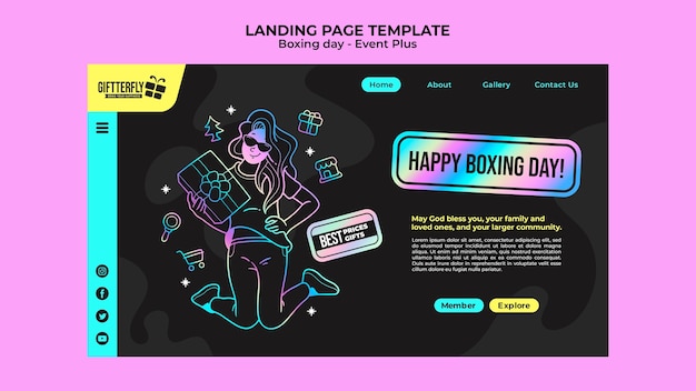 Kostenlose PSD boxing day landing page vorlage