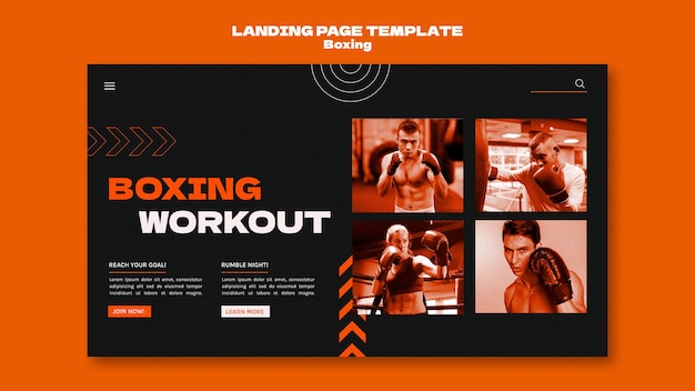 Kostenlose PSD boxing-landing-page-vorlage mit flachem design