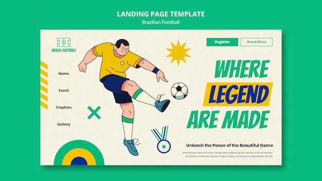 Kostenlose PSD brasilianische fußball-landingpage im flachen design