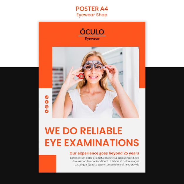 Kostenlose PSD brillen shop konzept poster vorlage