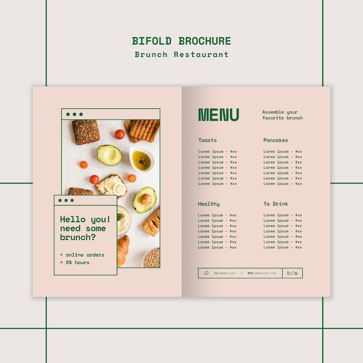 Kostenlose PSD brunch restaurant bifold broschüre vorlage