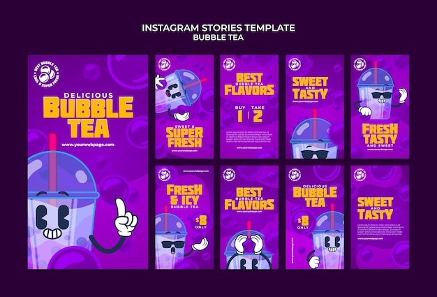 Kostenlose PSD bubble tea instagram geschichten vorlagendesign