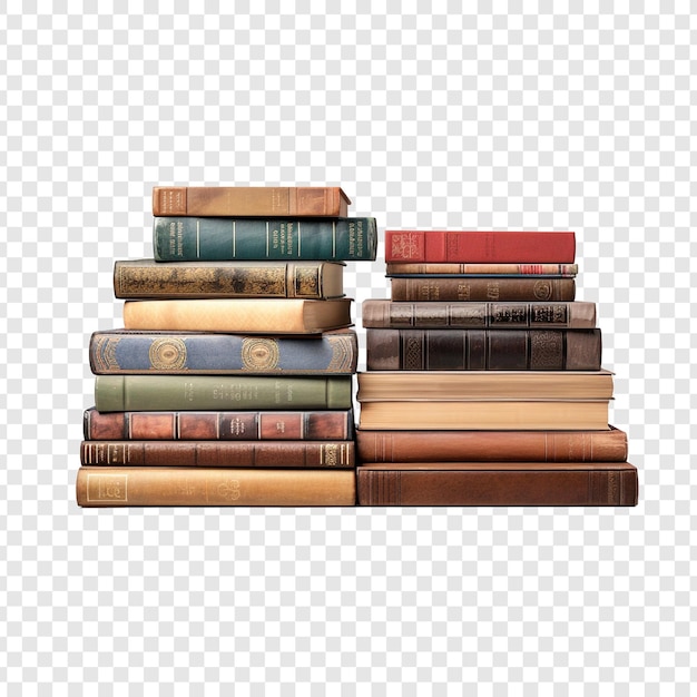 Bücher, die auf einem durchsichtigen hintergrund gestapelt sind