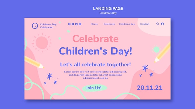 Kostenlose PSD bunte landingpage-vorlage für den kindertag