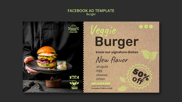 Kostenlose PSD burger-facebook-werbevorlagendesign