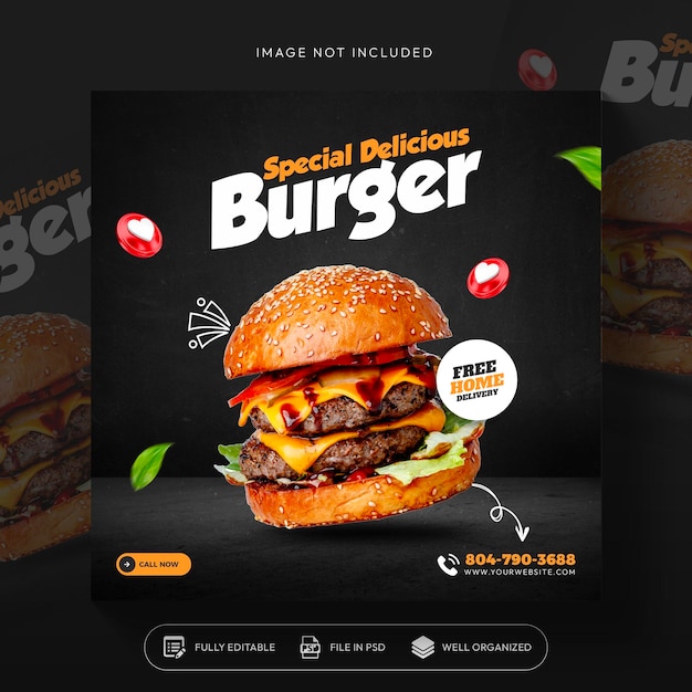 Burger Food Social-Media-Promotion und Instagram-Banner-Post-Vorlage-Design