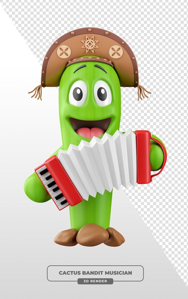 Kostenlose PSD cactus bandit musiker spielt akkordeon 3d-render