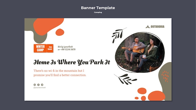 Kostenlose PSD camping-banner-vorlage im flachen design