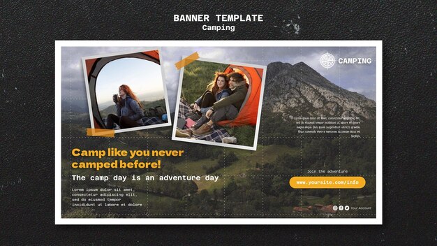 Camping horizontale Banner-Vorlage mit Gitterdesign