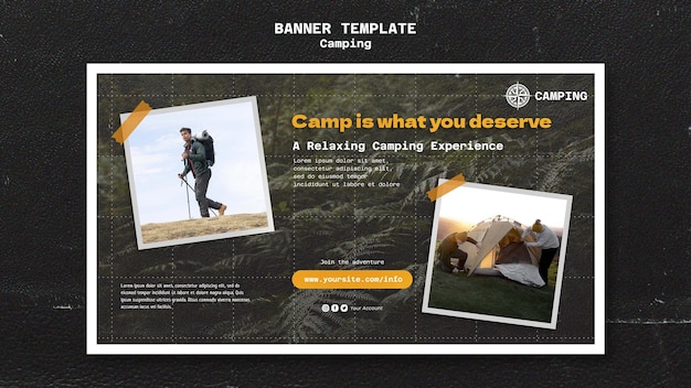 Camping horizontale Banner-Vorlage mit Gitterdesign