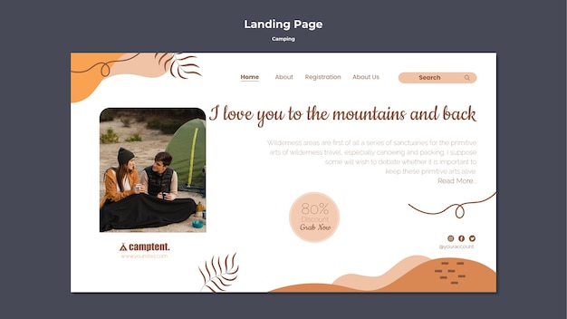 Kostenlose PSD camping-landing-page-template-design