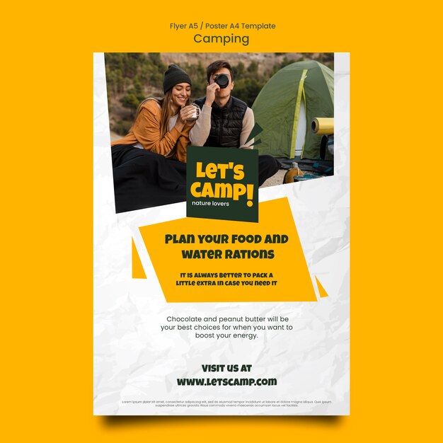Camping-vertikale Flyer-Vorlage mit zerknittertem Papiereffekt