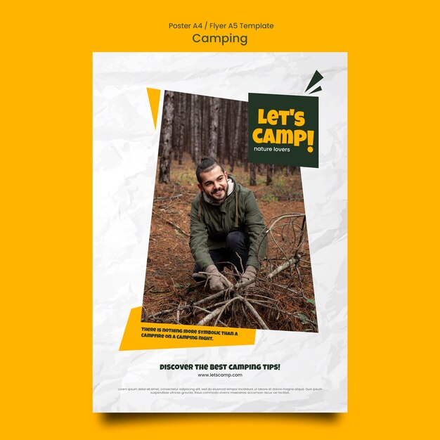Camping-vertikale Flyer-Vorlage mit zerknittertem Papiereffekt