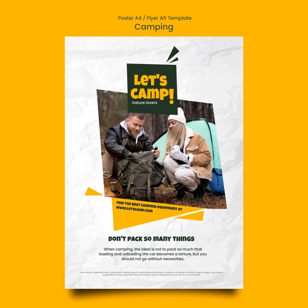 Camping-vertikale Flyer-Vorlage mit zerknittertem Papiereffekt