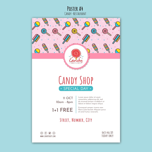 Kostenlose PSD candy shop vorlage für poster