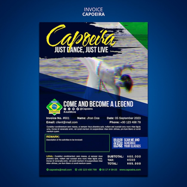 Capoeira-rechnungsvorlage im flachen design