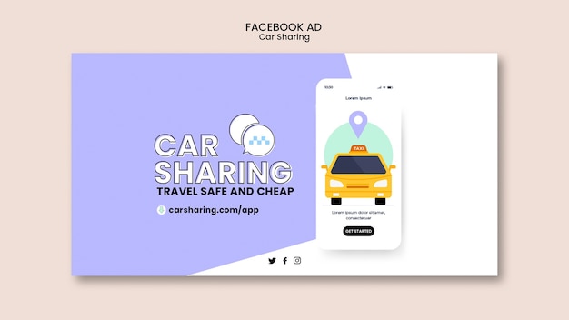 Carsharing-Facebook-Vorlage im flachen Design