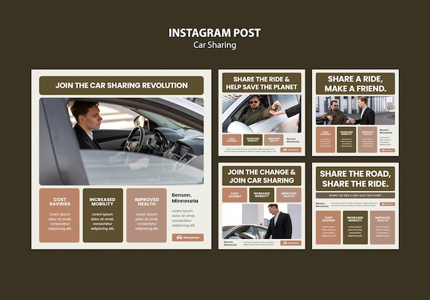 Kostenlose PSD carsharing-instagram-beiträge im flachen design