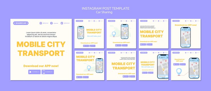 Kostenlose PSD carsharing-instagram-beiträge im flachen design