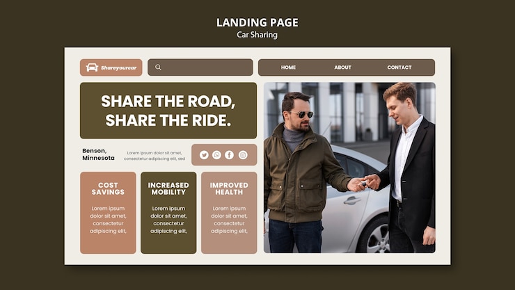 Kostenlose PSD carsharing-landingpage im flachen design