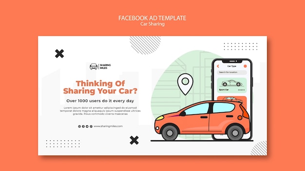 Kostenlose PSD carsharing-vorlage im flachen design