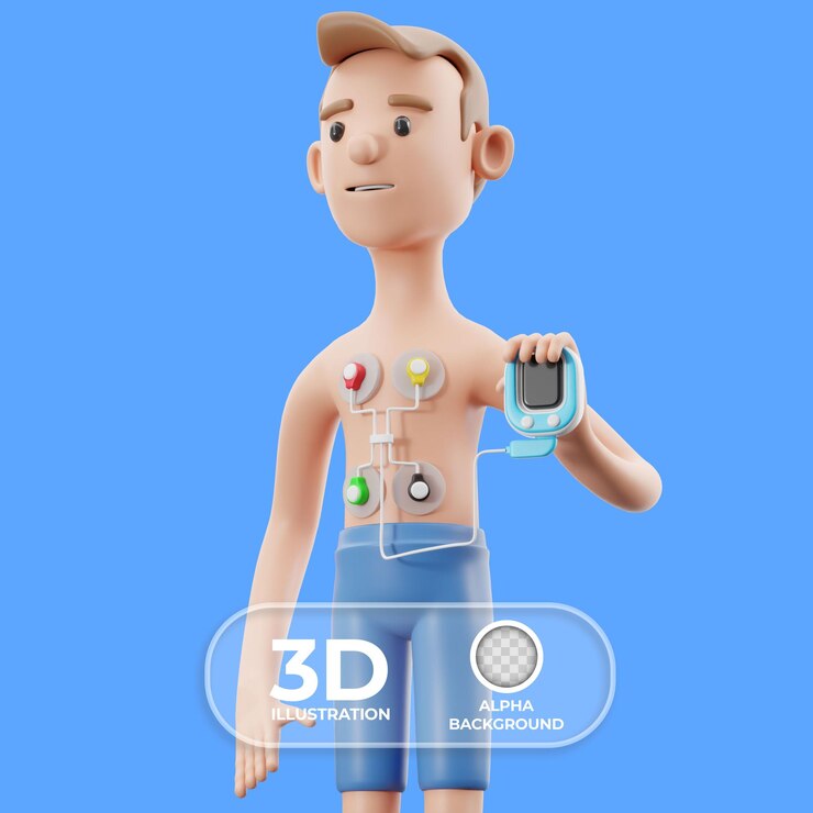 Kostenlose PSD charakter, der ein elektrokardiogramm 3d-illustration macht