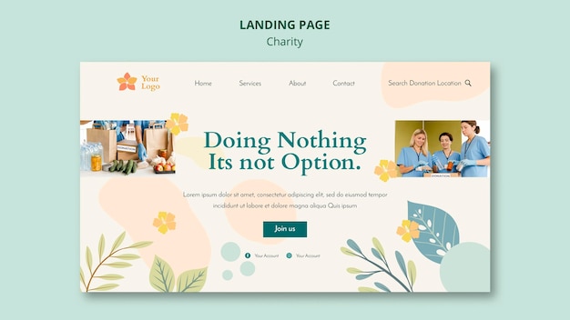 Kostenlose PSD charity landing page design