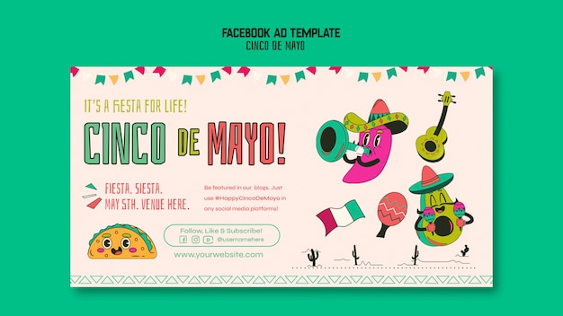 Kostenlose PSD cinco de mayo-vorlage im flachen design