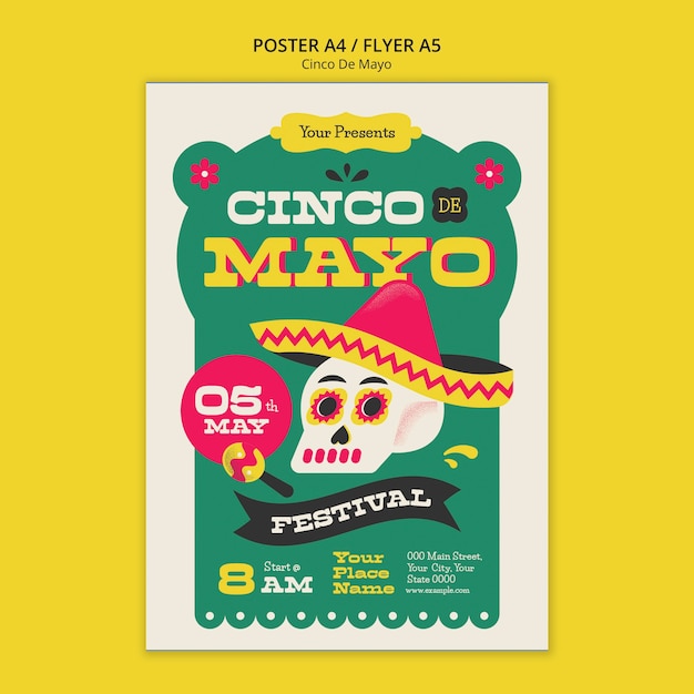 Kostenlose PSD cinco de mayo-vorlage im flachen design