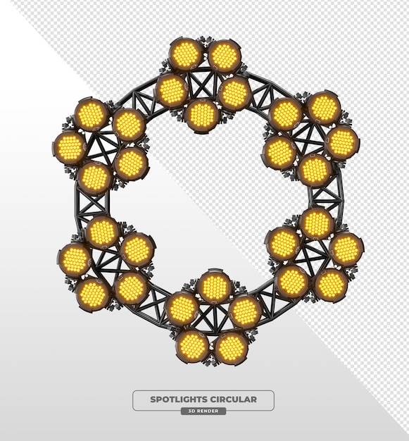 Circular Truss Ring mit Amber LED Stage Spotlights 3D-Rendering