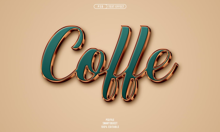 Kostenlose PSD coffe 3d-bearbeitbarer texteffekt