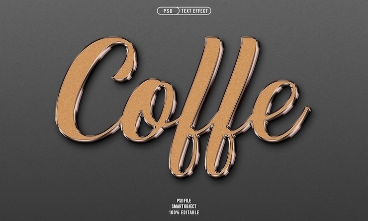 Kostenlose PSD coffe 3d-bearbeitbarer texteffekt