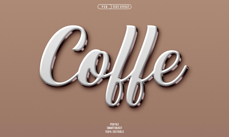 Kostenlose PSD coffe 3d-bearbeitbarer texteffekt